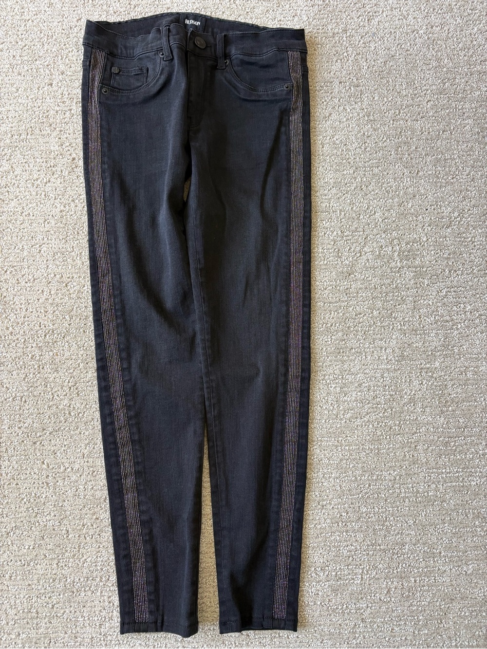 Hudson Women's Black Skinny Jeans with Metallic Side Stripes